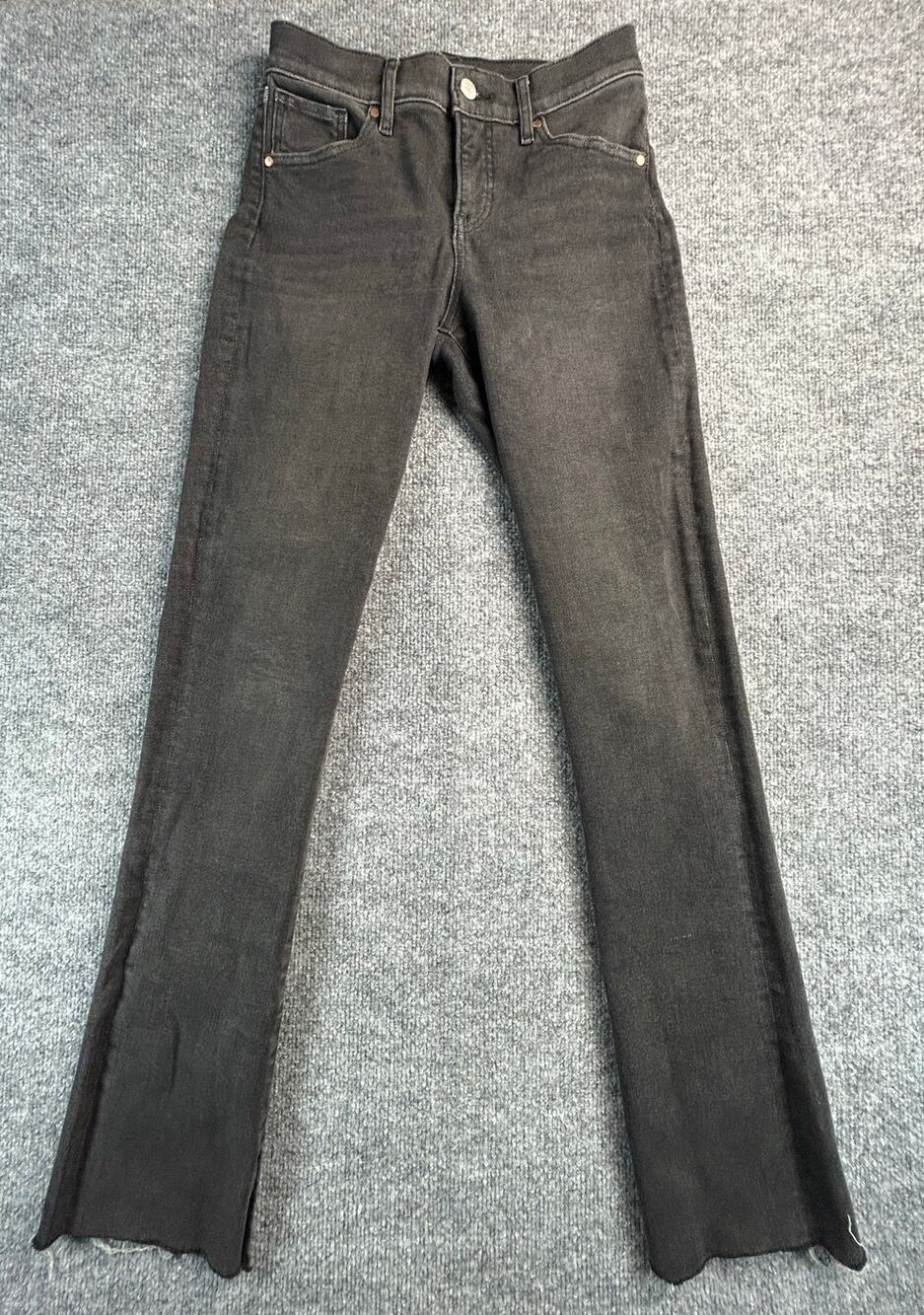 Express Mid Rise Black Raw Hem Flare Jeans Women's Size 2R Stretch Denim Pants